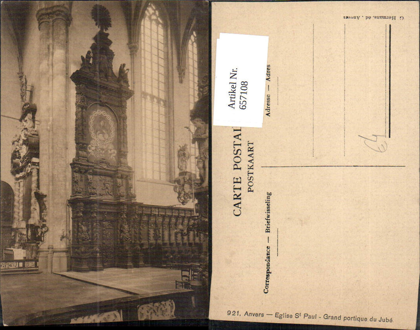 657108,Antwerpen Anvers Eglise St Paul Grand portique du Jube Belgium