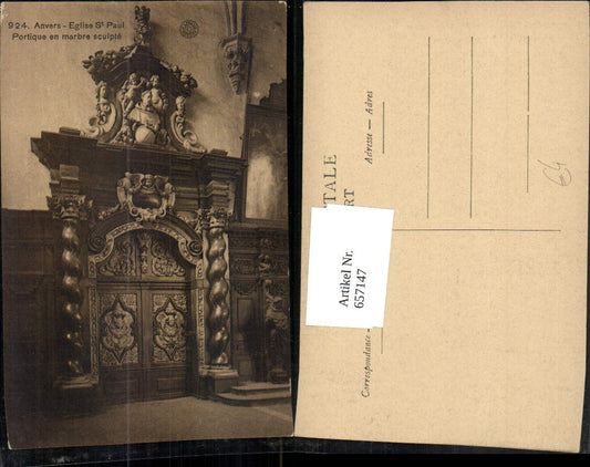 657147,Anvers Antwerpen Eglise St Paul Portique en marbre sculpte Belgium