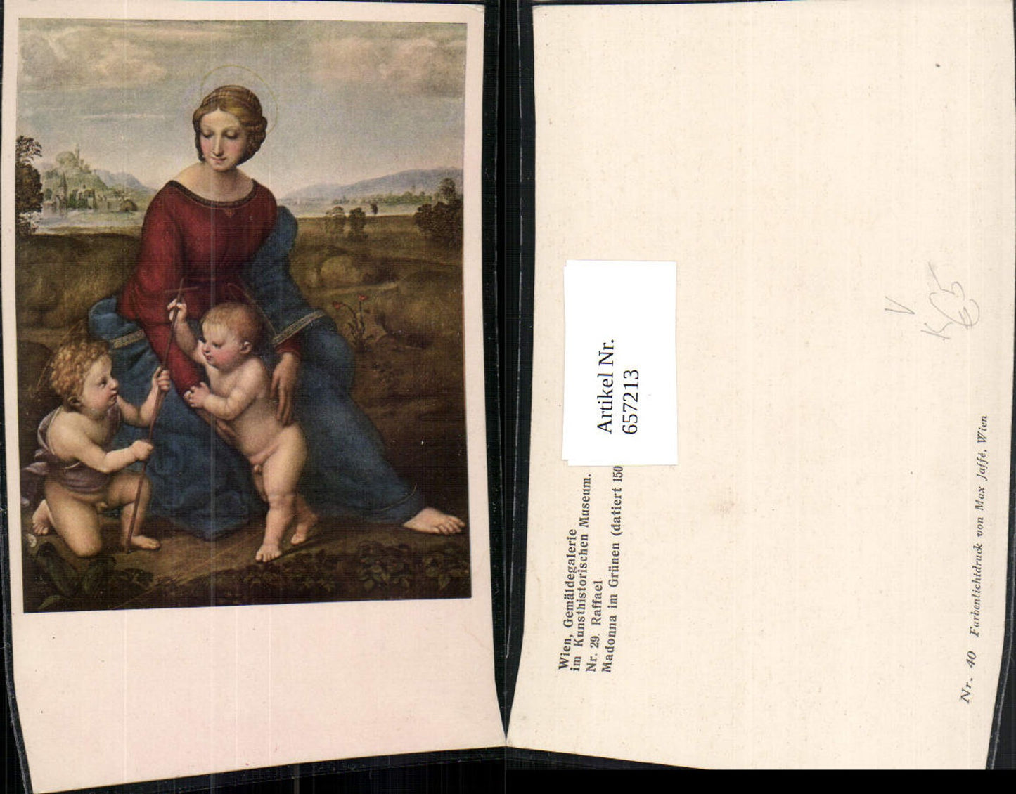 657213,Künstler Ak Raffael Madonna im Grünen pub Max Jaffe 40
