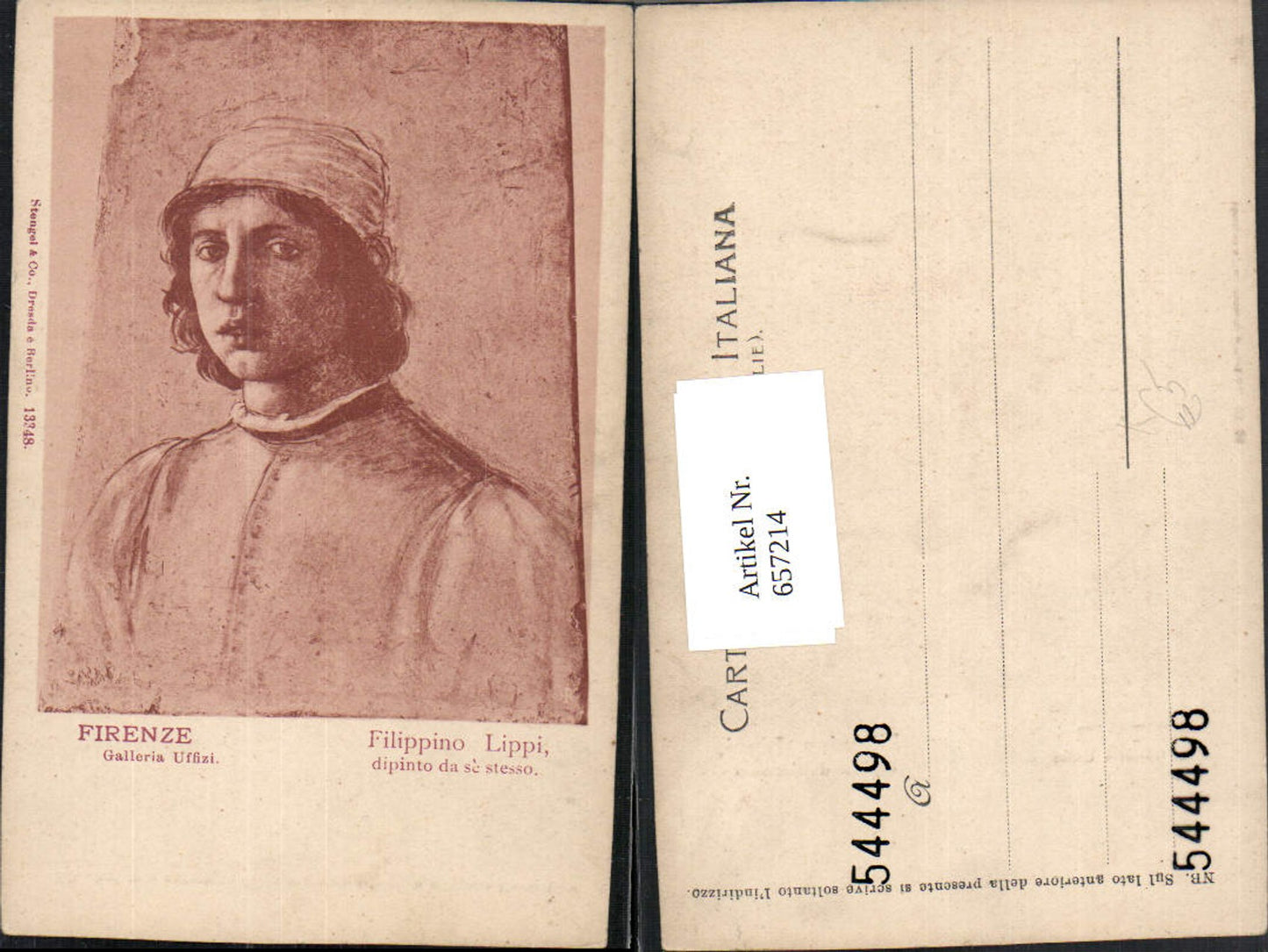 657214,Künstler Ak Filippino Lippi dipinto da se stesso pub Stengel Co 13348