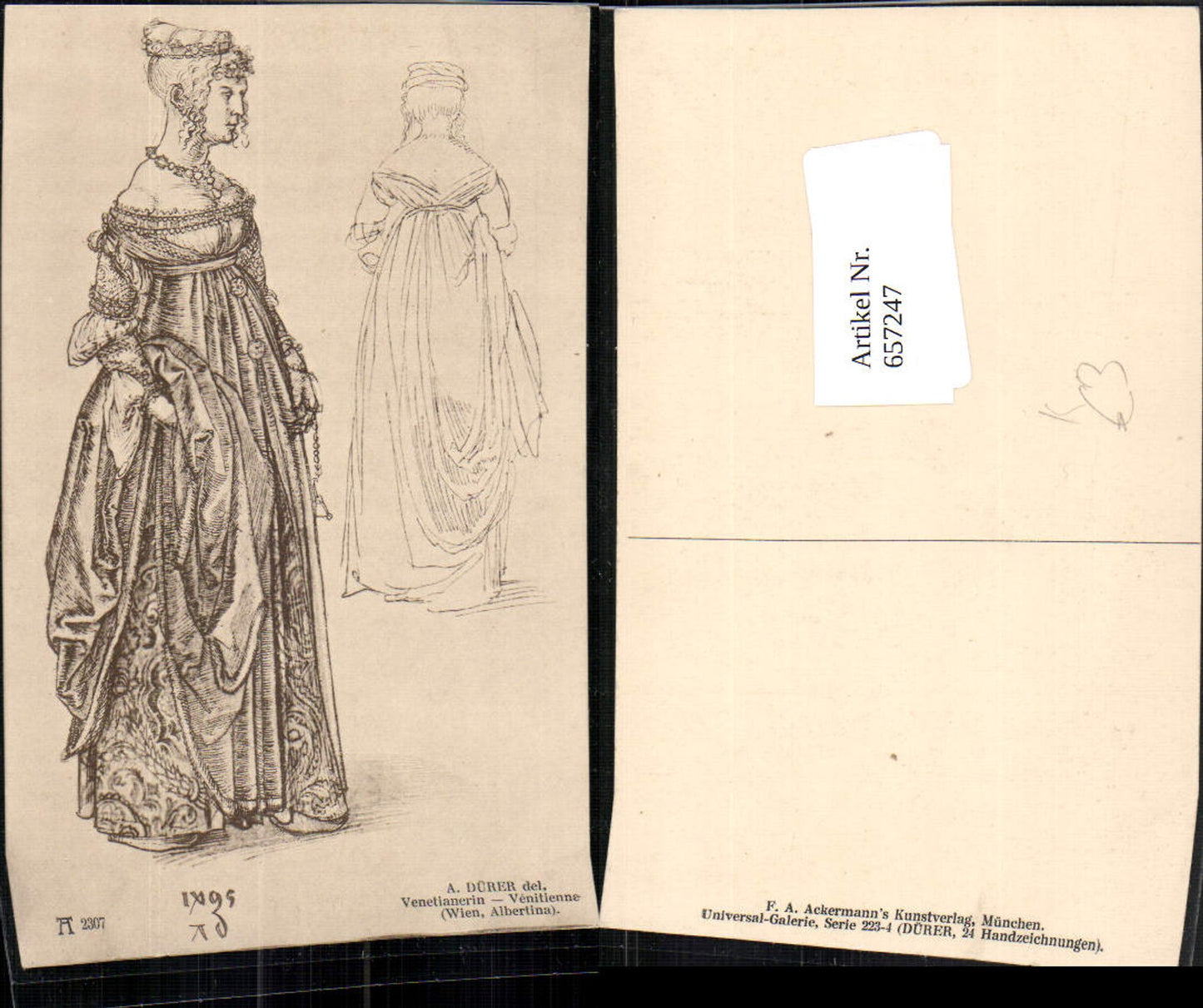 657247,Künstler Ak Albrecht Dürer Venetianerin Frau Kleid Mode