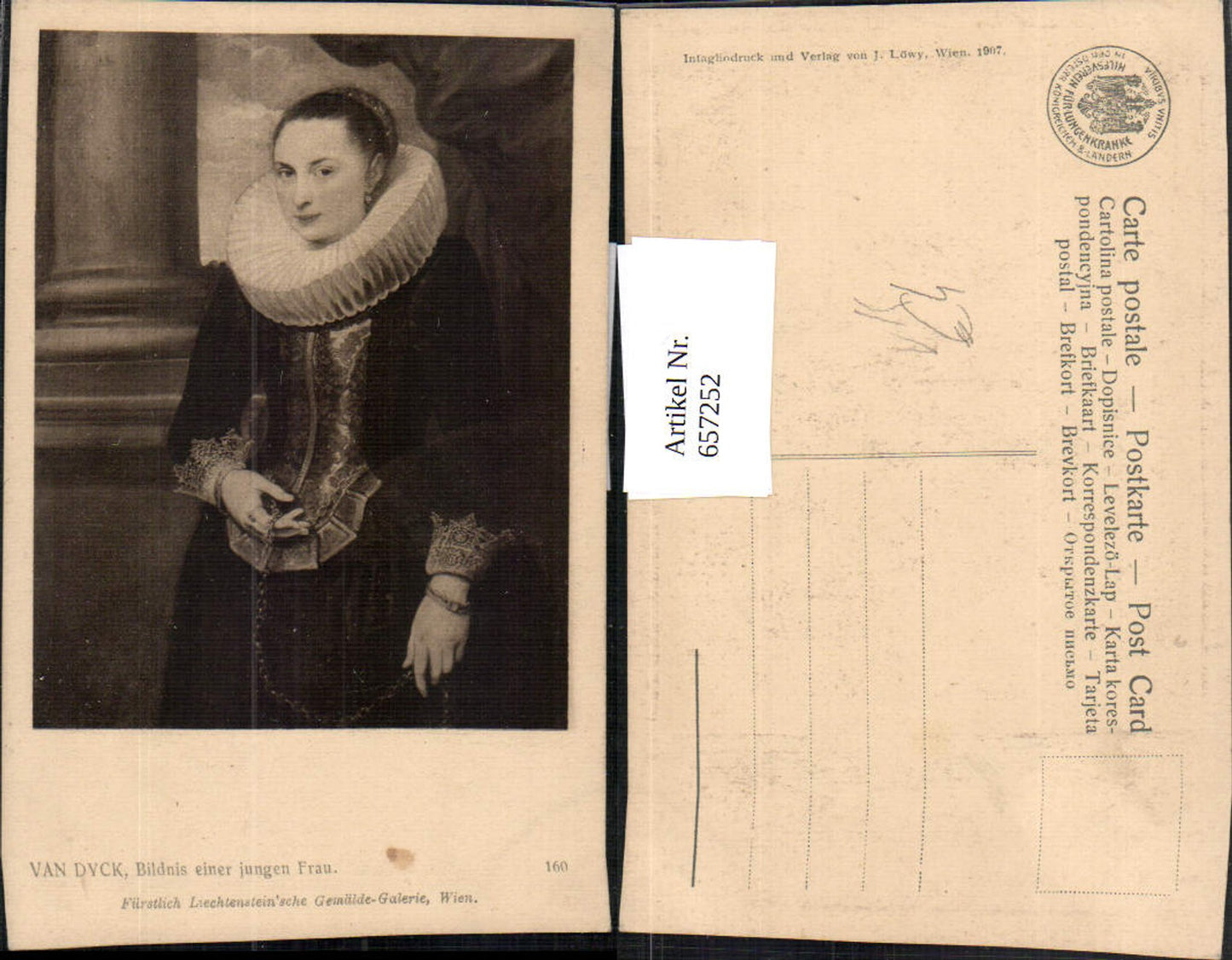 657252,Künstler Ak Van Dyck Bildnis einer jungen Frau pub J. Löwy 160