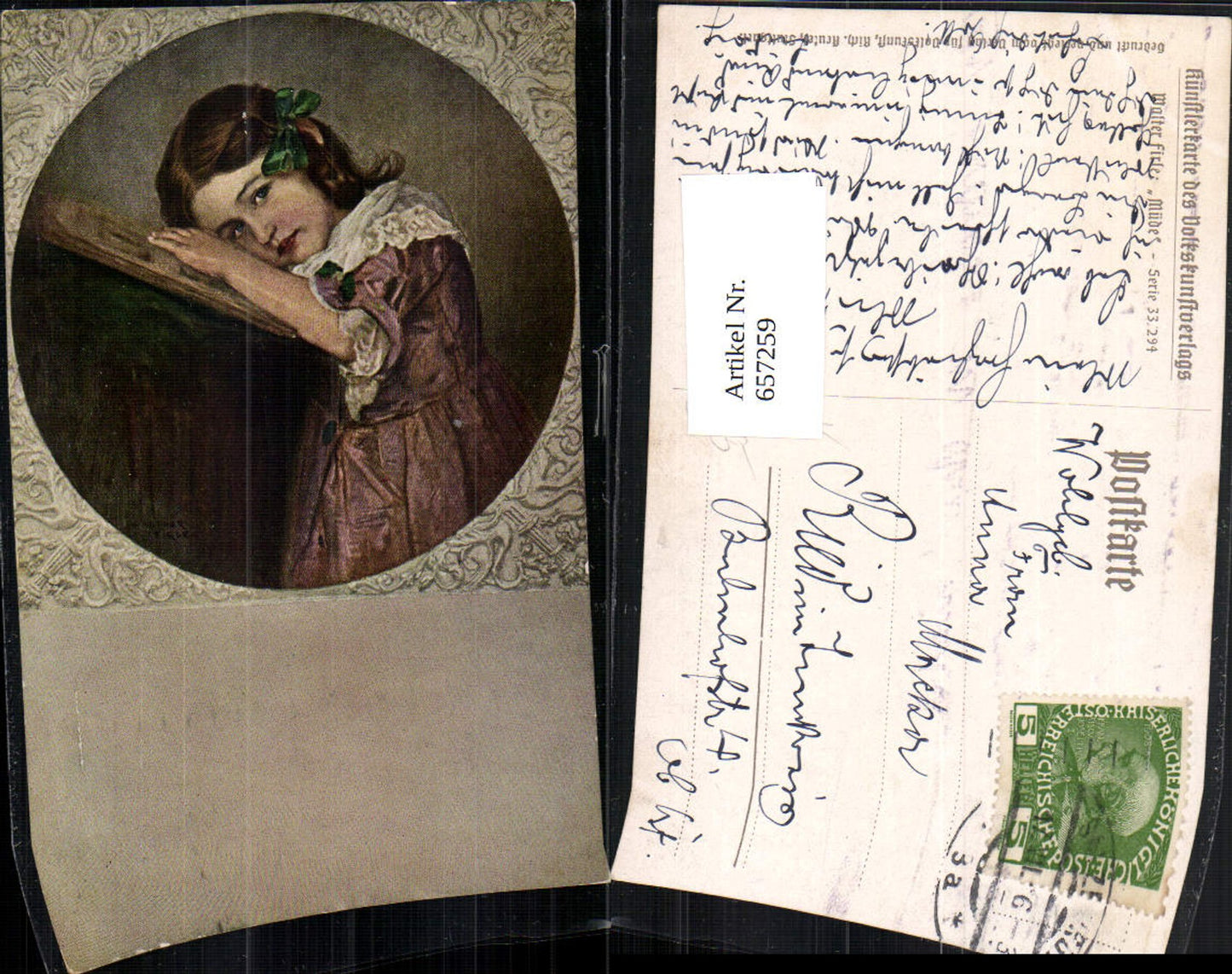 657259,Künstler Ak Walter Firle Müde Mädchen mit Haarschleife pub Volkskunst 33/294