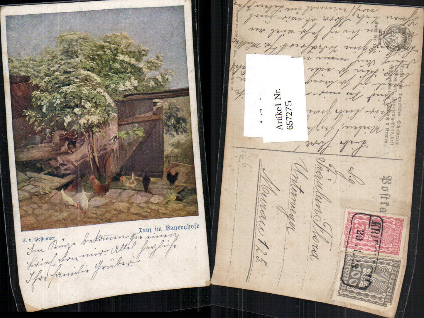 657275,Dt. Schulverein 1215 E. v. Possanner Lenz im Bauernhof Landwirtschaft Geflügel Hühner
