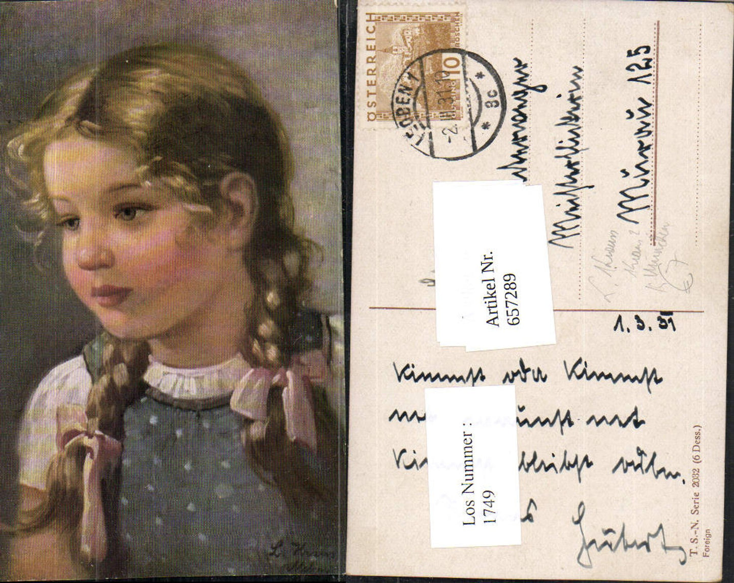 657289,Künstler AK L. Kraus tolle AK Mädchen Zöpfe pub Theo Stroefer 2032