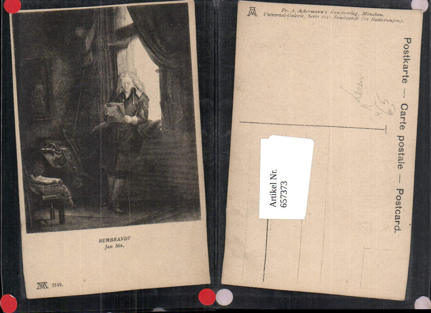 657373,Künstler AK Rembrandt Jan Six Lesen