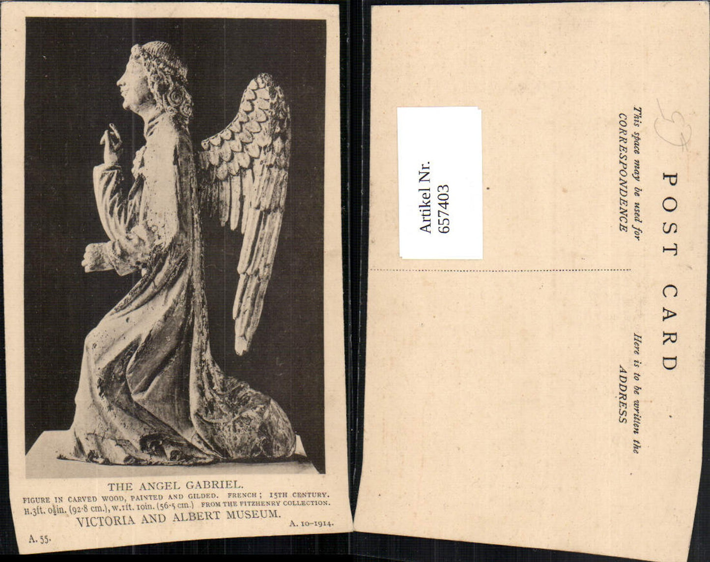 657403,Künstler AK The Angel Gabriel Figure in Carved Wood Statue