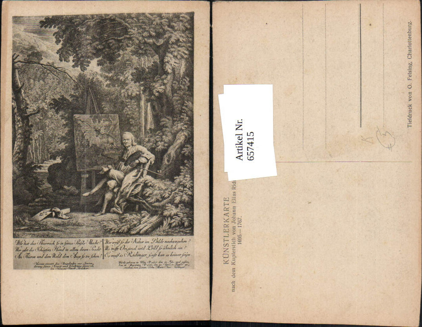 657415,Künstler AK Johann Elias Ridinger Maler im Wald Tierreich