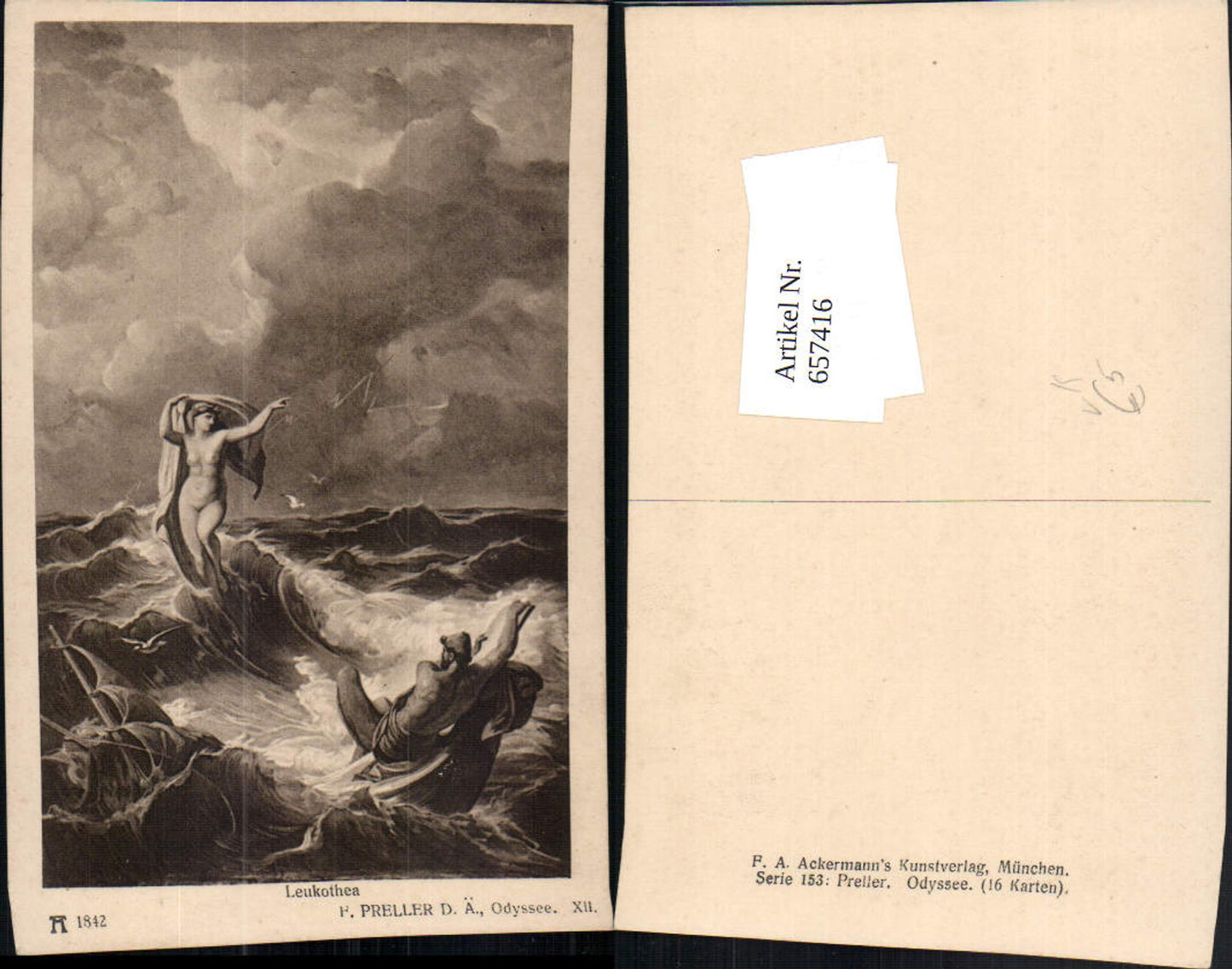 657416,Künstler AK F. Preller d. Ältere Odyssee Leukothea pub F. A. Ackermann 1842