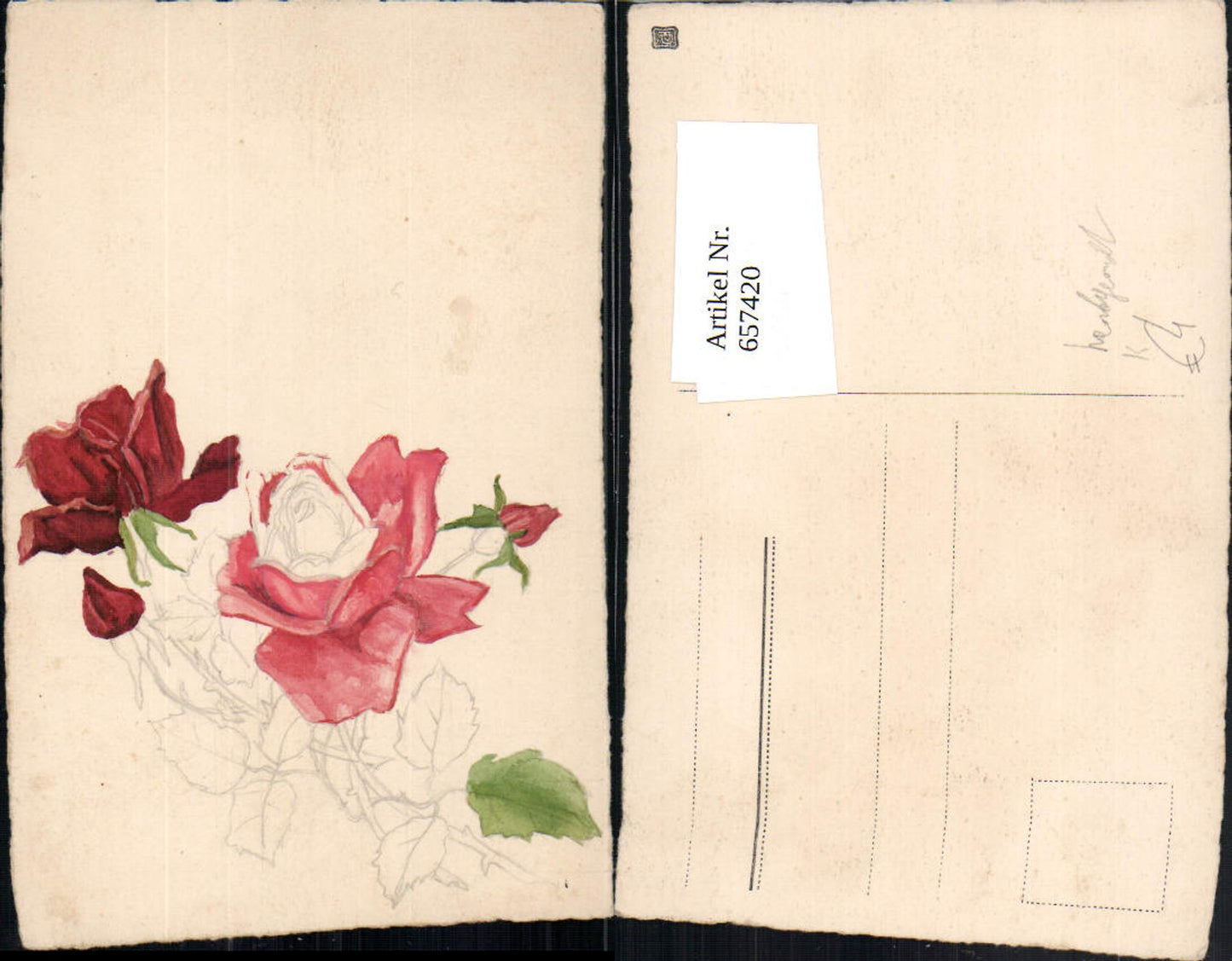 657420,Künstler AK Handgemalt Rosen Blumen teilweise coloriert
