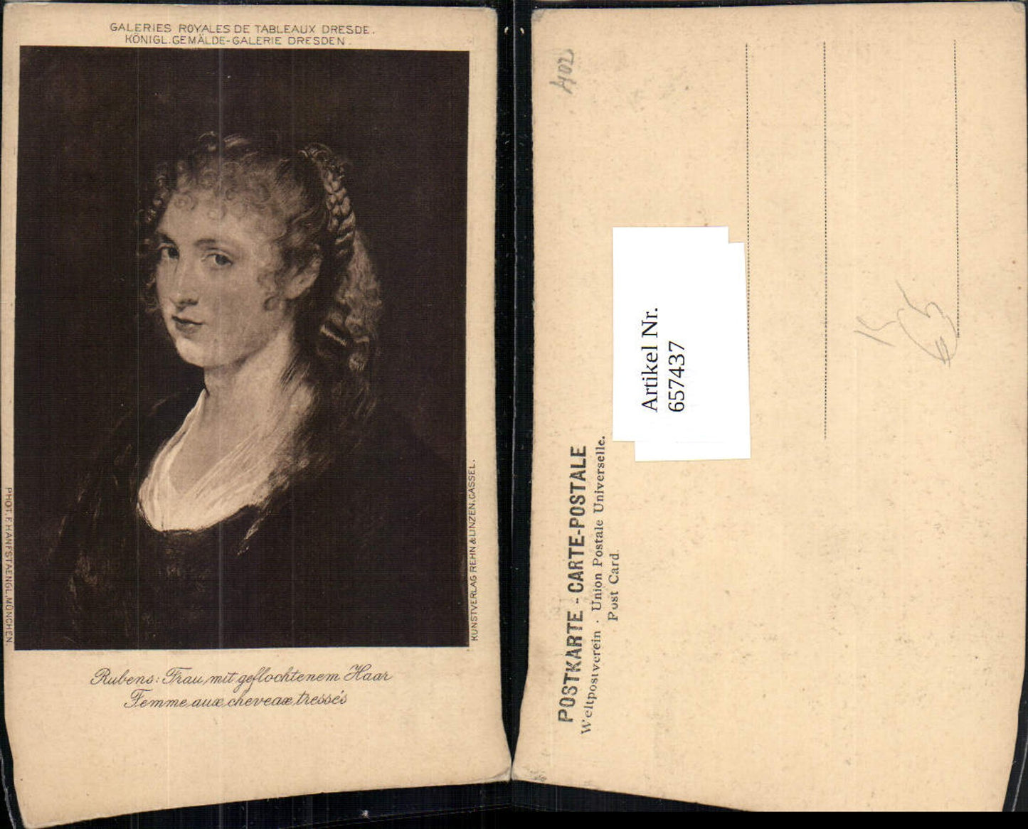 657437,Künstler AK Rubens Frau mit geflochtenem Haar