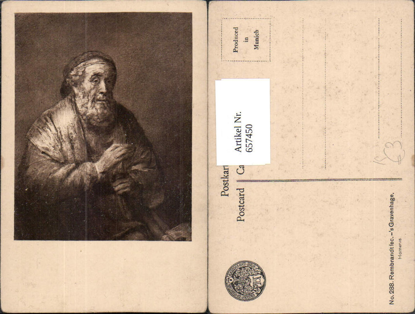 657450,Künstler AK Rembrandt cec sGravenhage Alter Mann