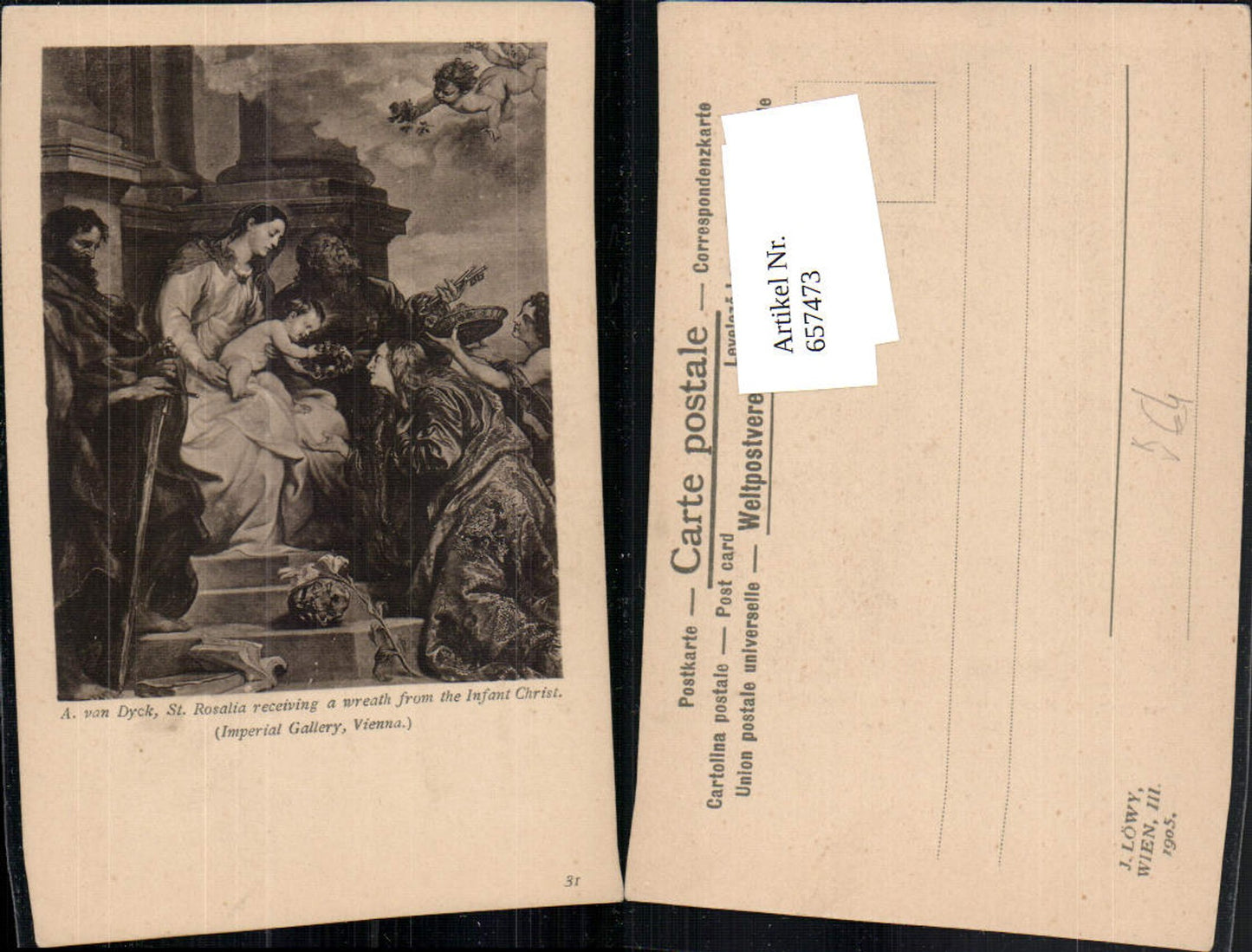 657473,Künstler AK A. Van Dyck St Rosalia Infant Christ pub J. Löwy 31
