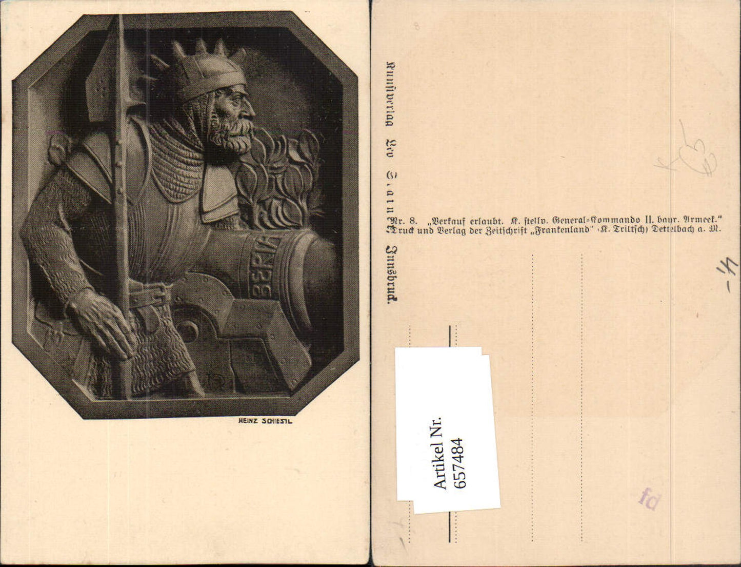 657484,Künstler AK Heinz Schiestl Krieger Soldat Relief