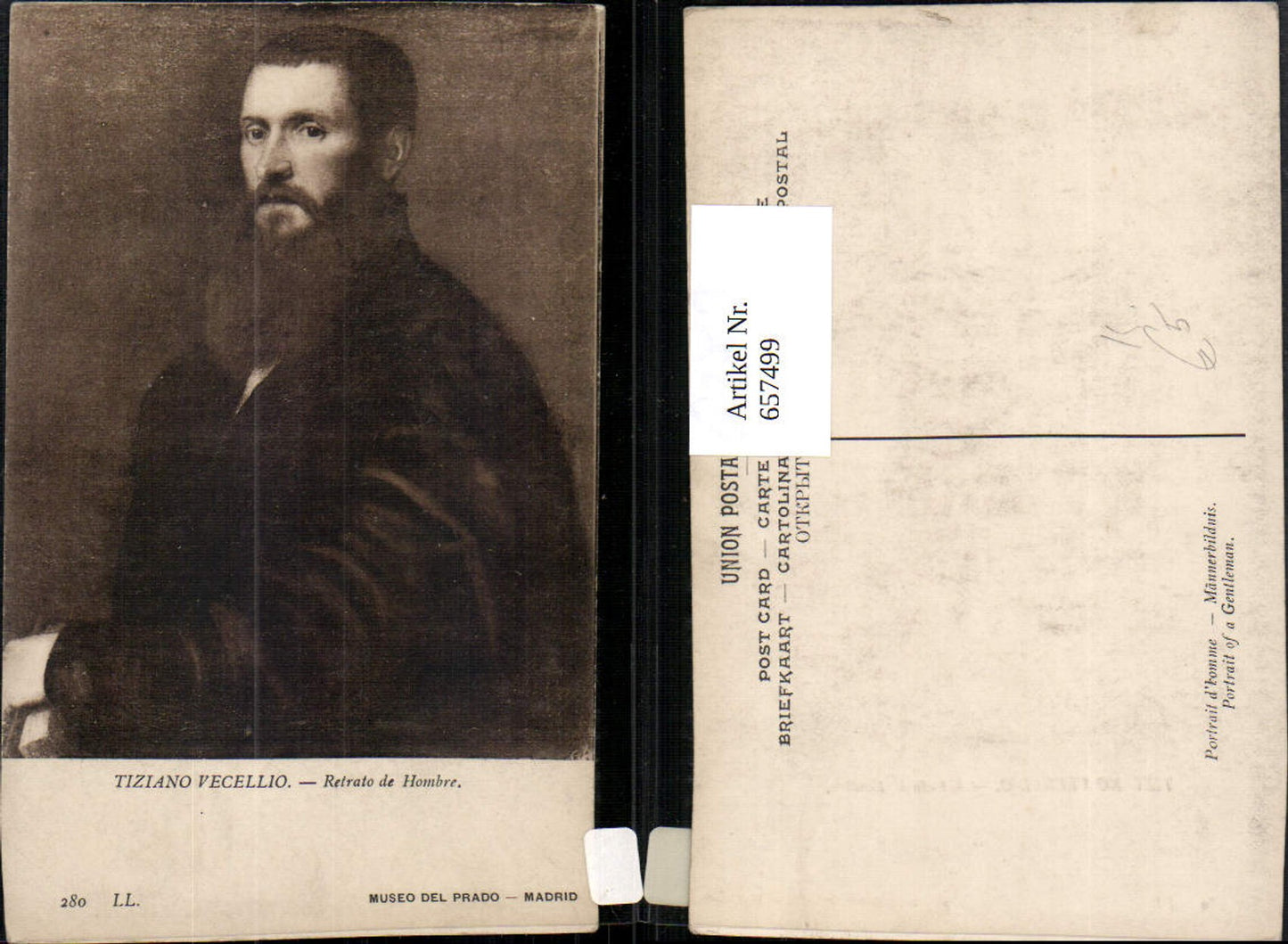 657499,Künstler AK Tiziano Vecelli Retrato de Hombre Männerbildnis
