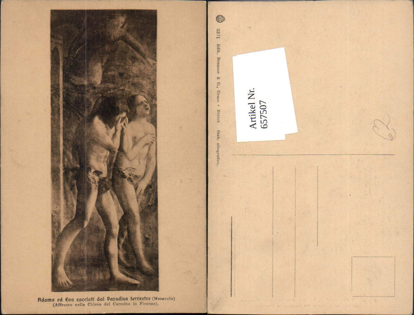 657507,Künstler AK Masaccio Adamo ed Eva cacciati dal Paradiso terrestre