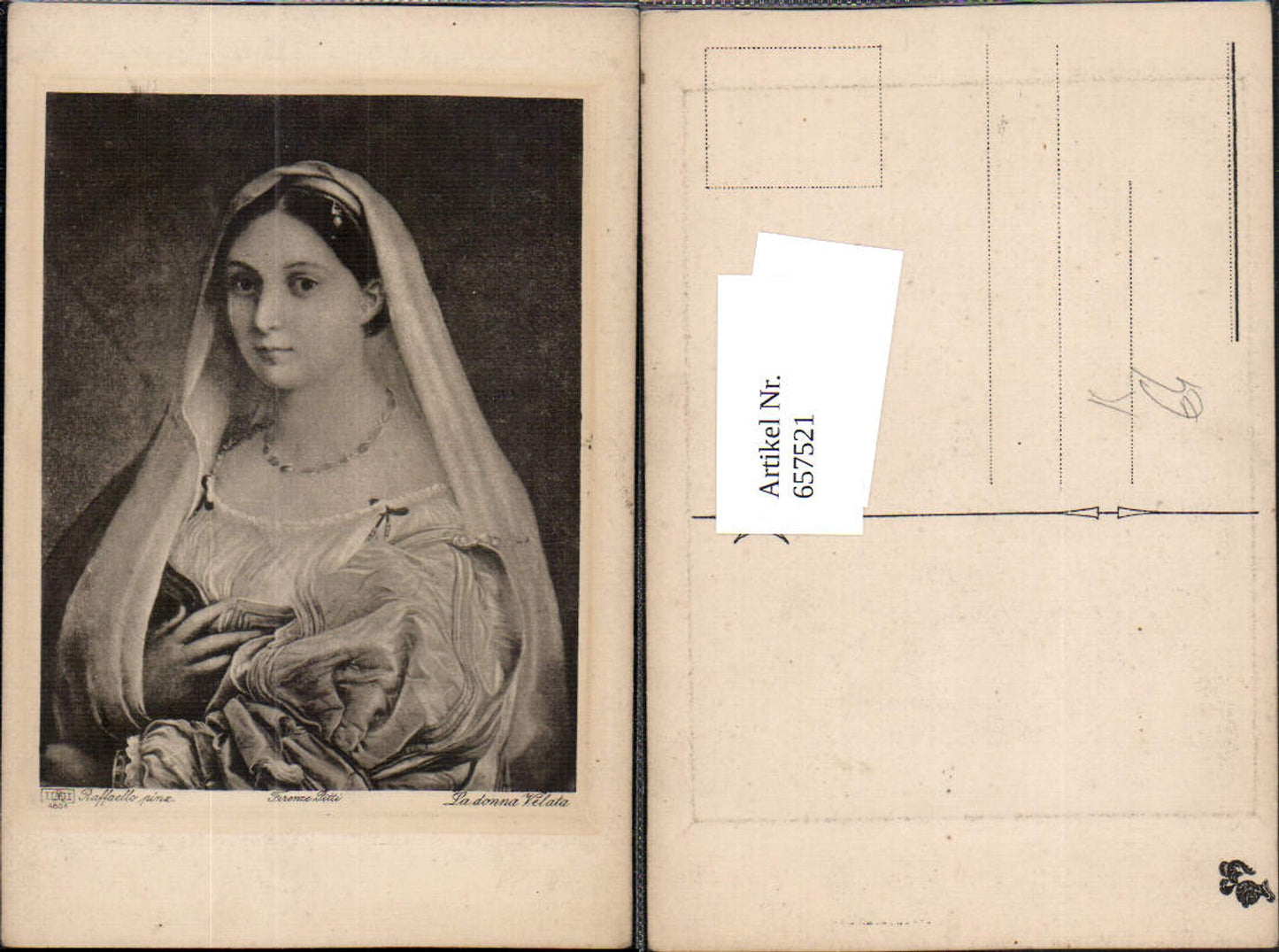 657521,Künstler AK Raffaello La donna Velata Frau Bildnis