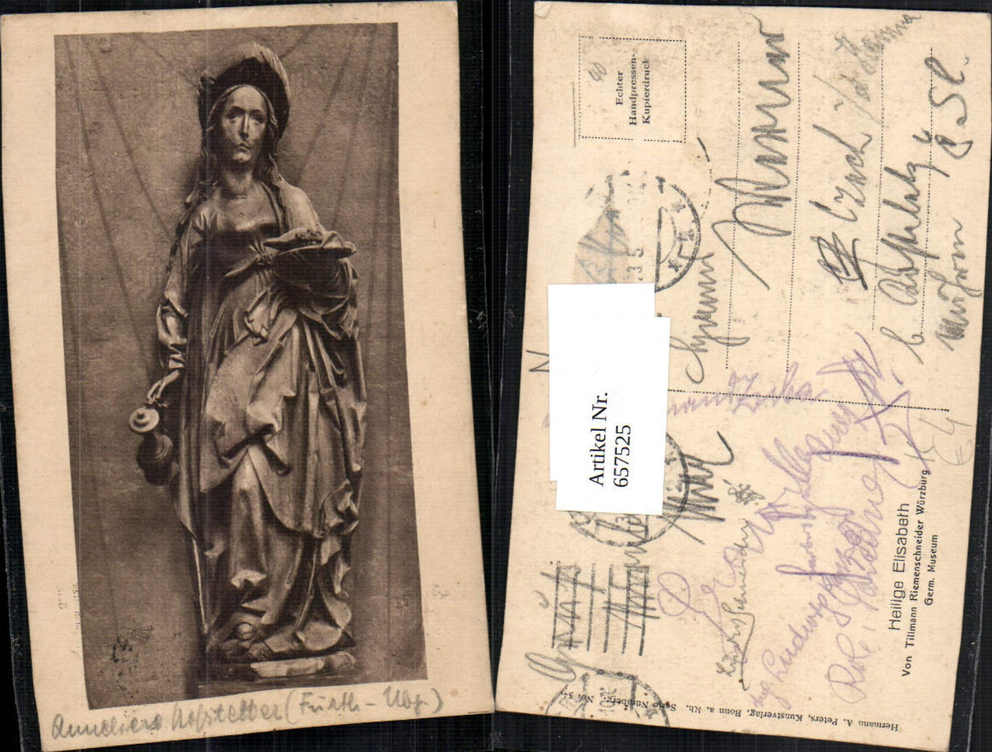 657525,Künstler AK Tillmann Riemenschneider Heilige Elisabeth Statue