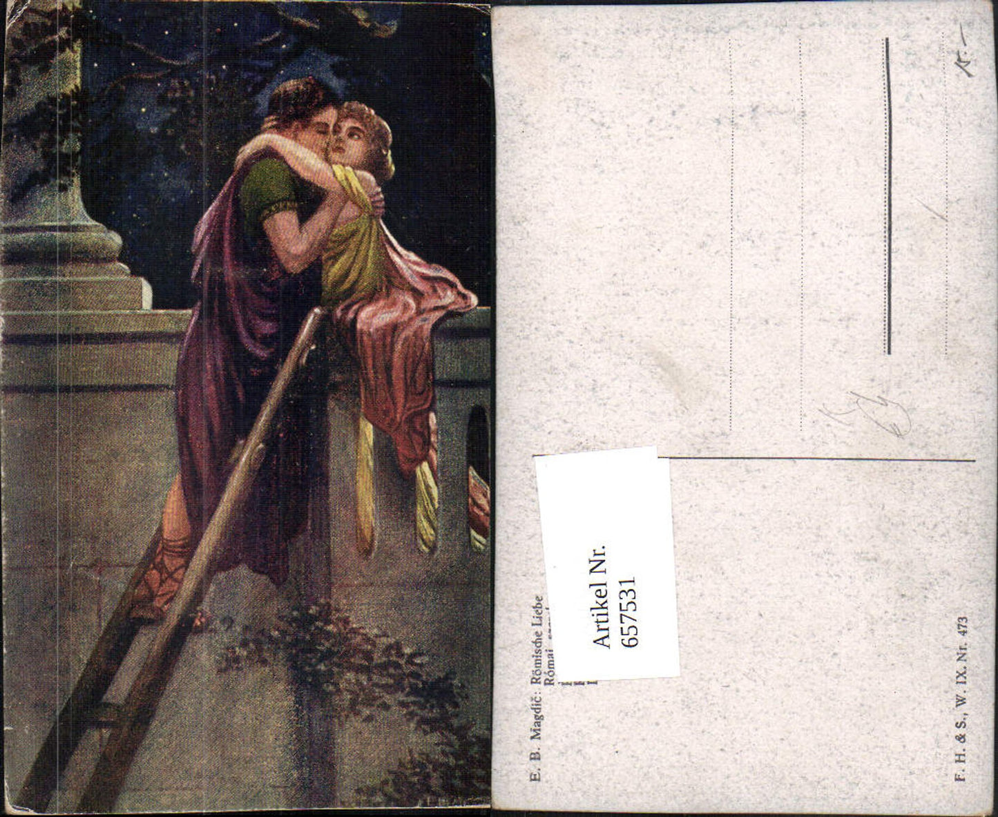 657531,Künstler AK E. B. Magdic Römische Liebe Umarmung Paar