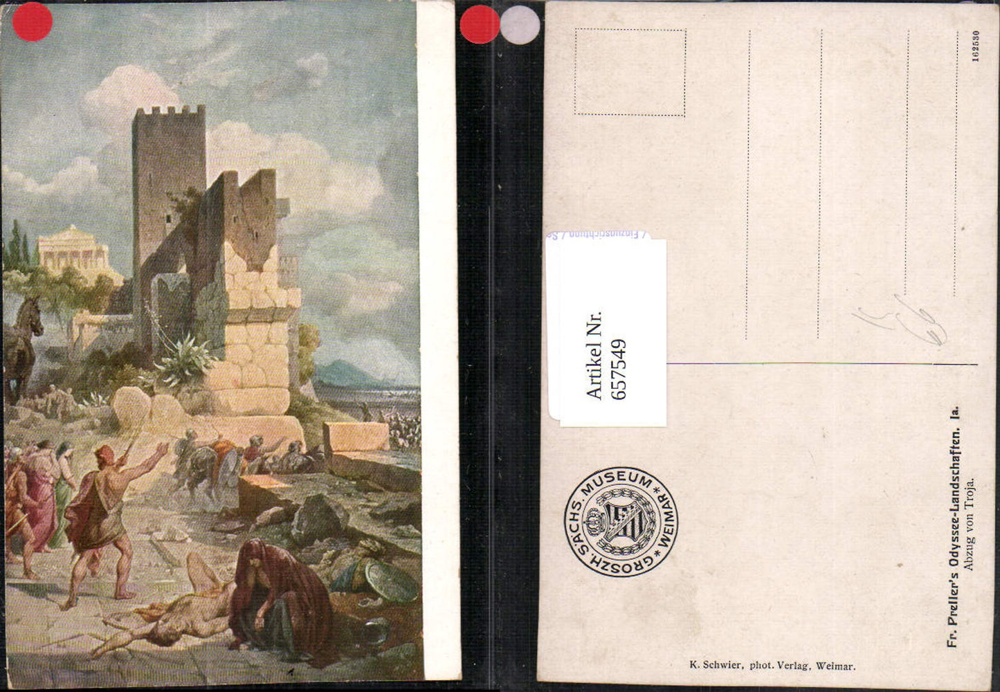 657549,Künstler AK Fr. Prellers Odyssee Landschaften Abzug von Troja