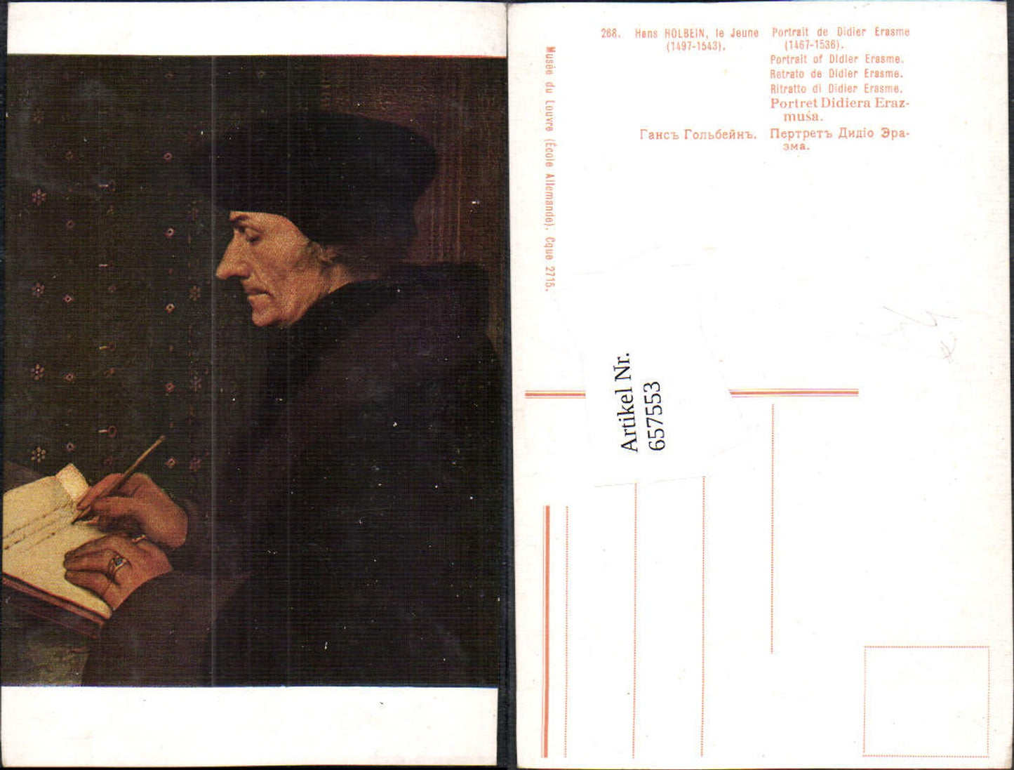 657553, Artist AK Hans Holbein the Younger Portrait of Didier Erasme