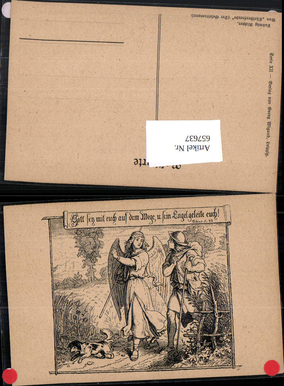 657637,Künstler AK Ludwig Richter Christenfreude Der Geleitsmann Engel Hund