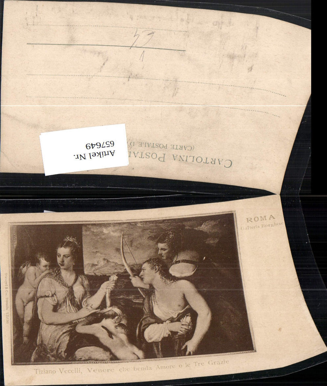 657649,Künstler AK Tiziano Vecelli Venere che benda Amore Amor Liebe pub Stengel Co 13236