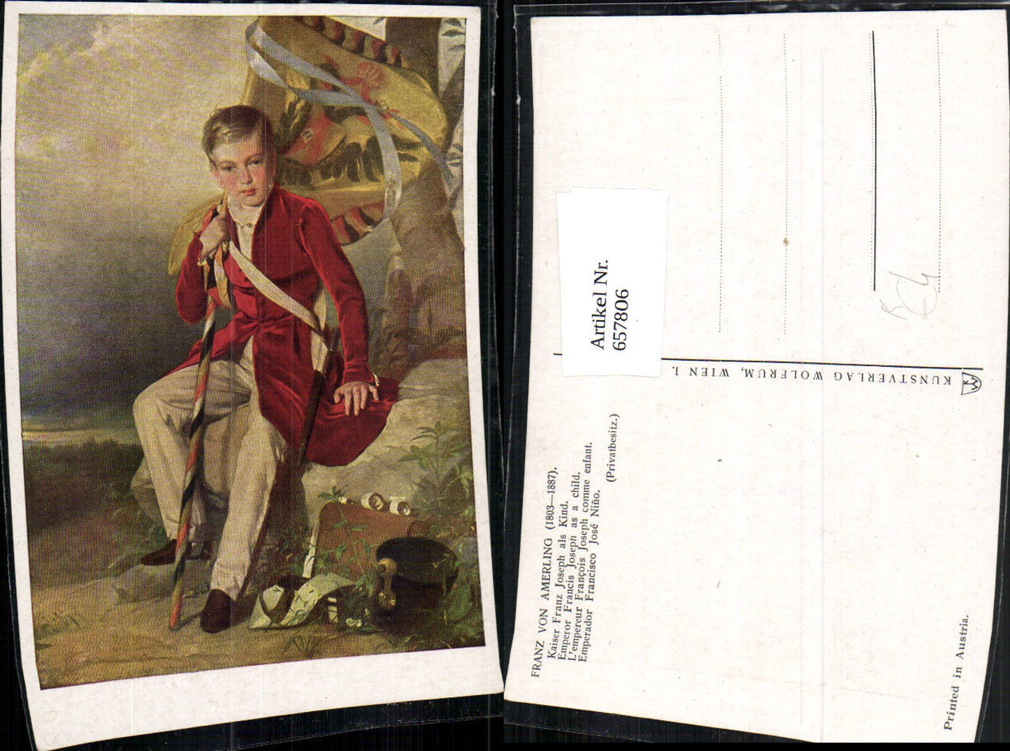 657806, Artist Ak Franz von Amerling Emperor Franz Joseph as a child Nobility Monarchy