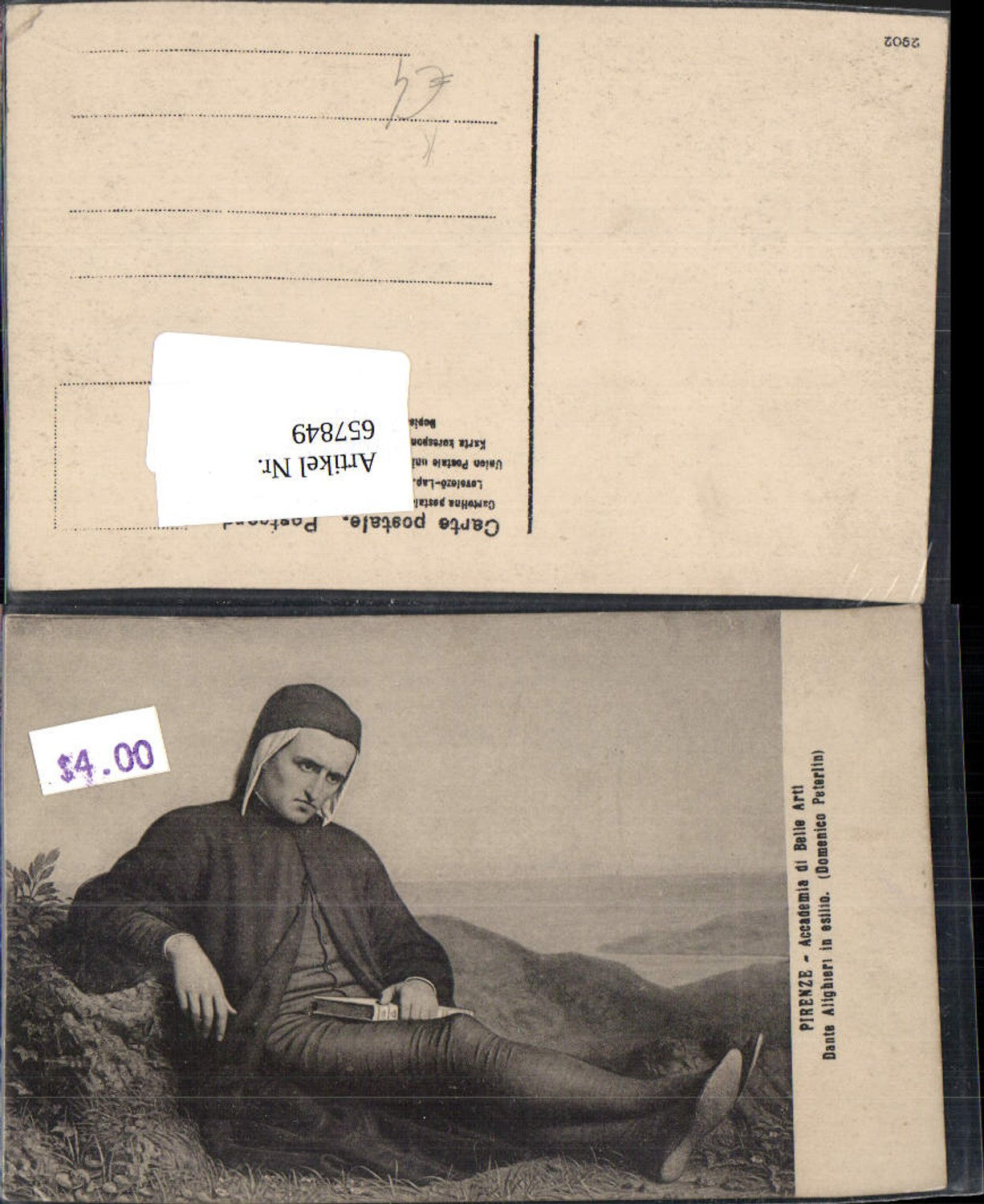 657849,Künstler Ak Domenico Peterlin Dante Alighieri in esilio Mann mit Buch