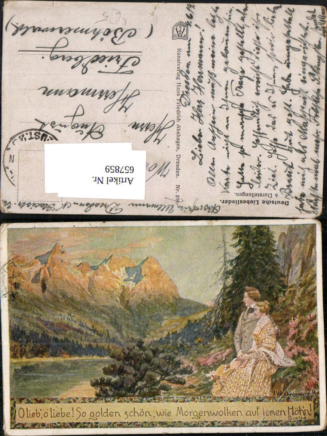 657859,Künstler Ak J. Wöchniowsky Paar Landschaft Spruch Goethe