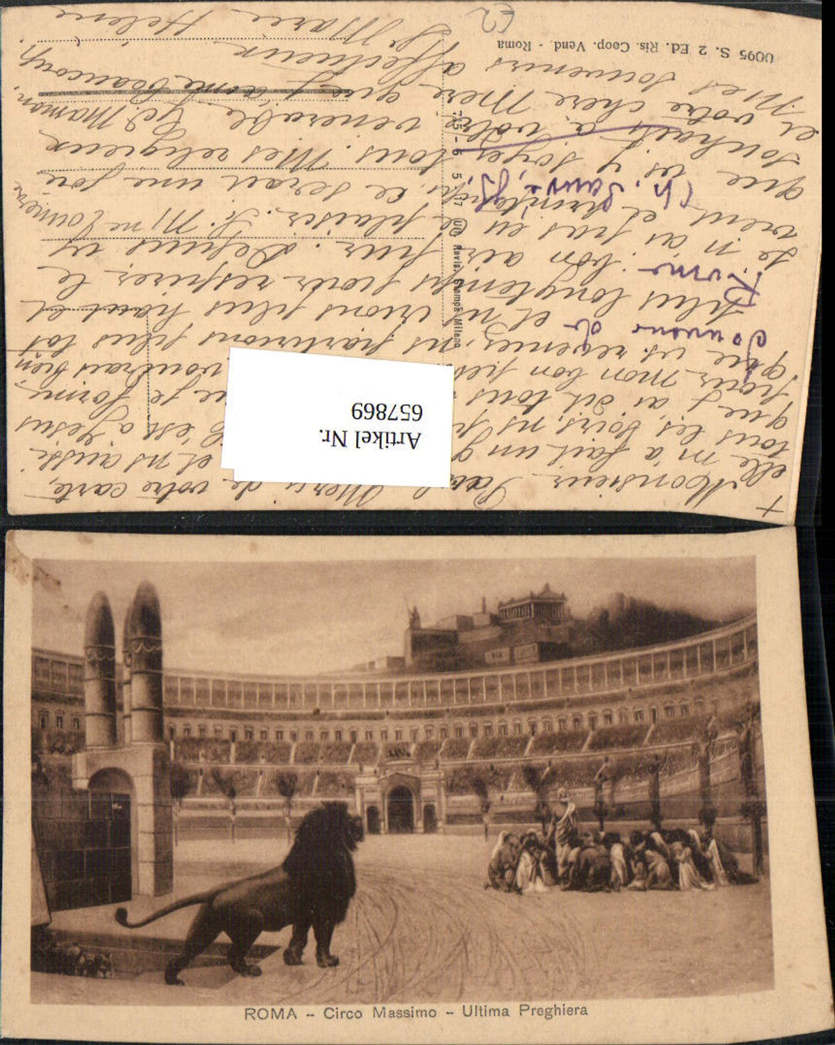 657869,Künstler Ak Roma Rom Circo Massimo Ultima Preghiera Löwe