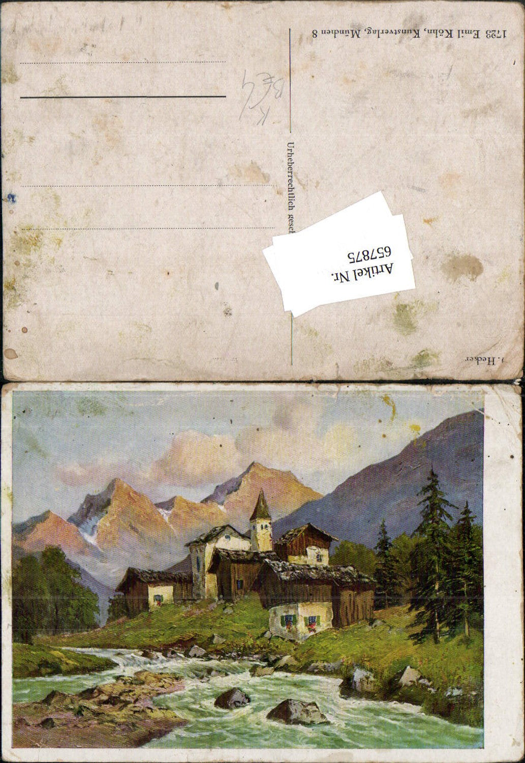 657875,Künstler Ak Hecker Dorf Bergkulisse Landschaft