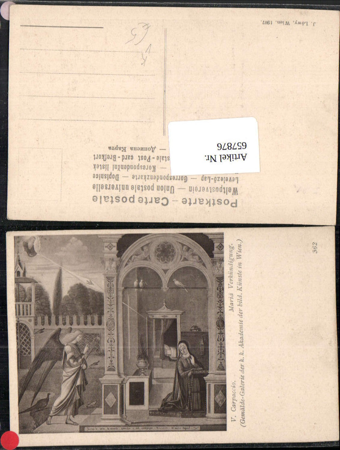 657876,Künstler Ak V. Carpaccio Maria Verkündigung pub J. Löwy 362