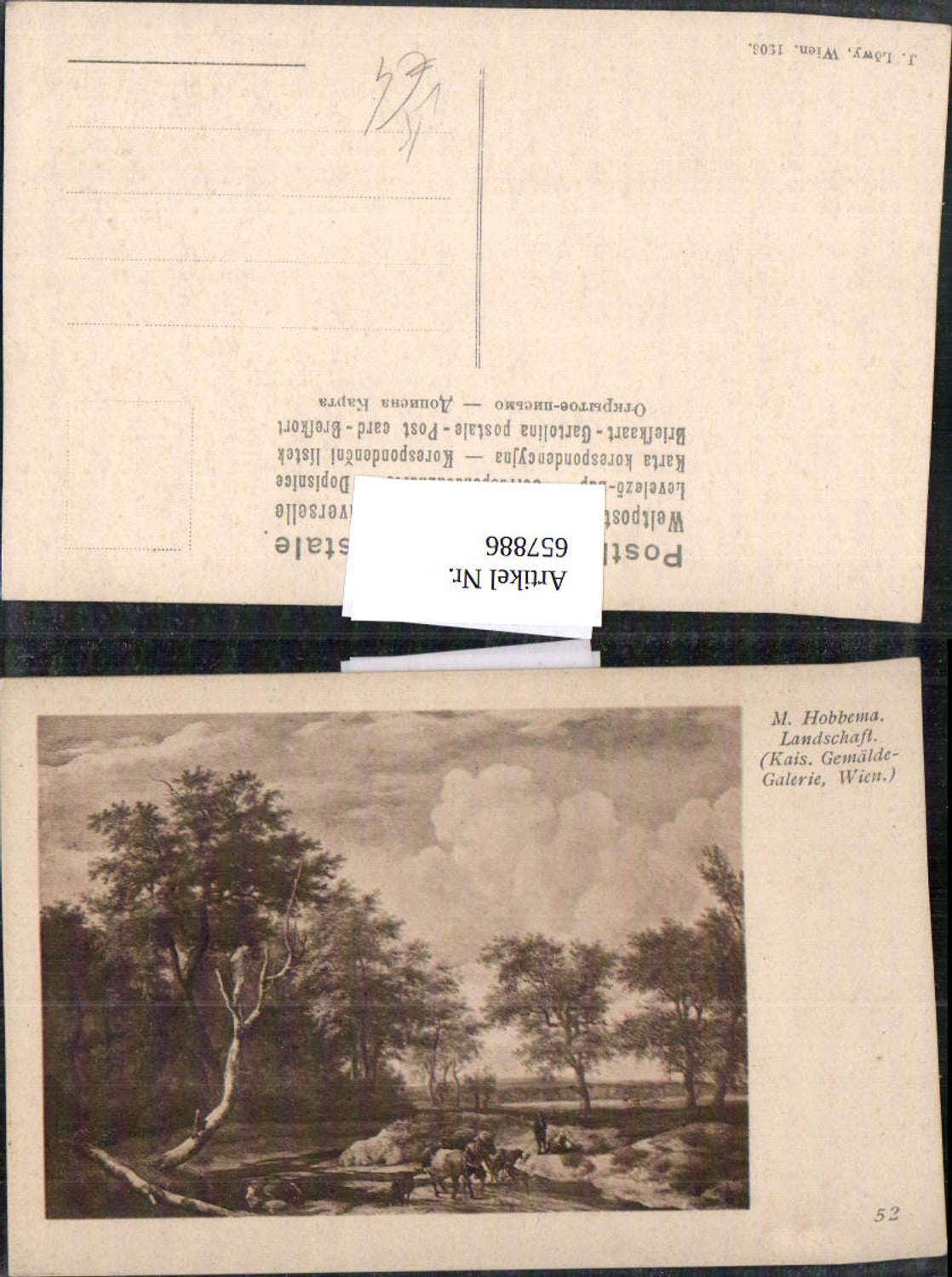 657886,Künstler Ak M. Hobbema Landschaft Tiere pub J. Löwy 52