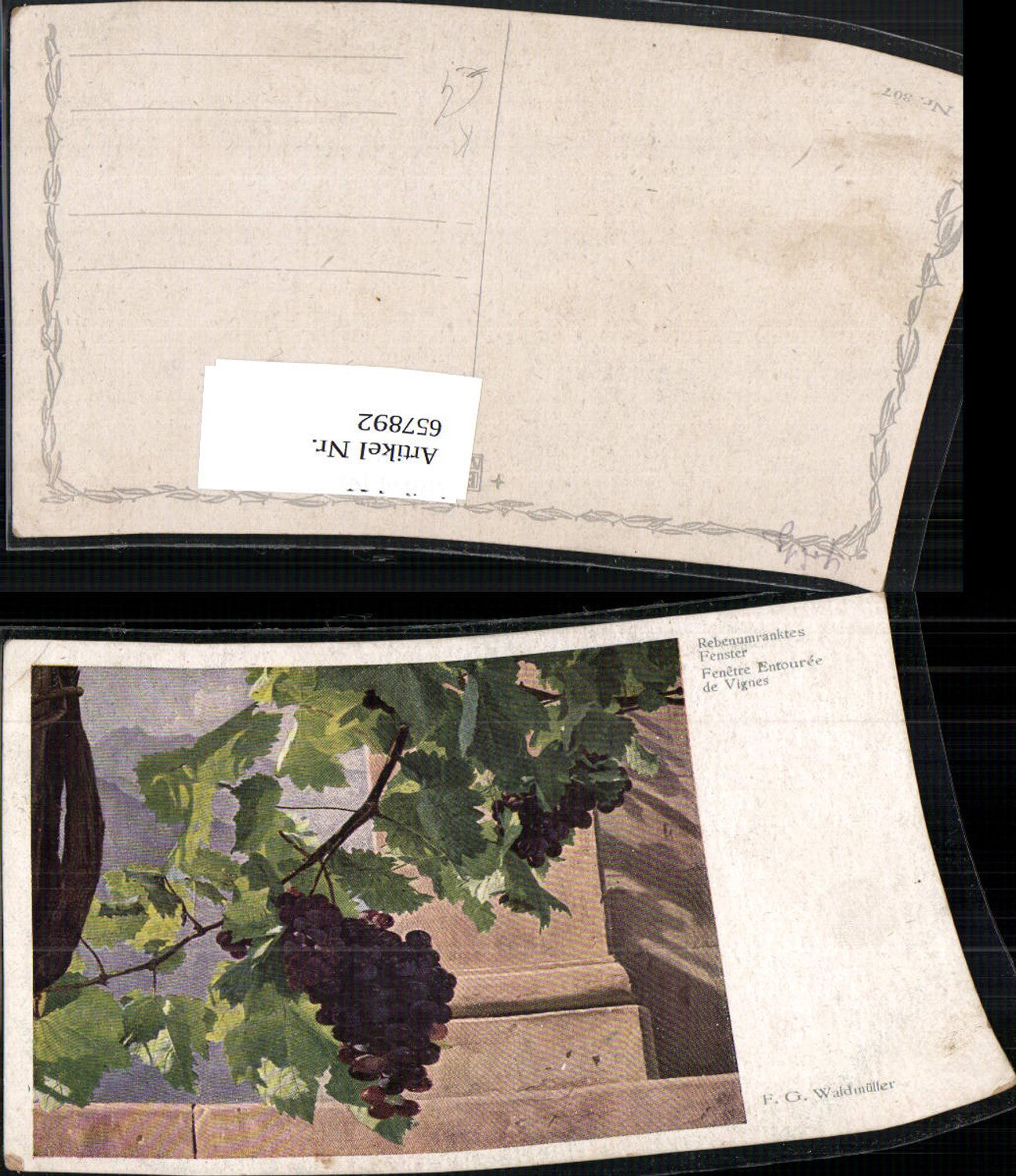 657892, Artist Ak FG Waldmüller Vine-covered window Wine Grapes