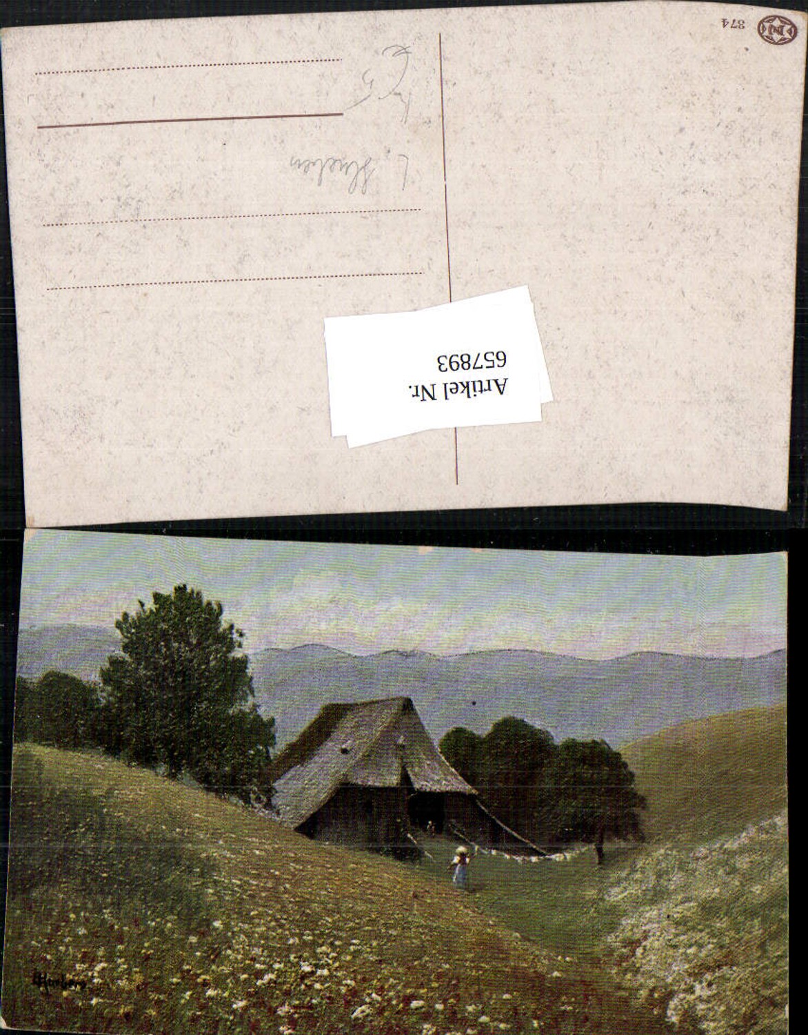 657893,Künstler Ak L. Huebers Bauernhof Wäscheleine Landschaft