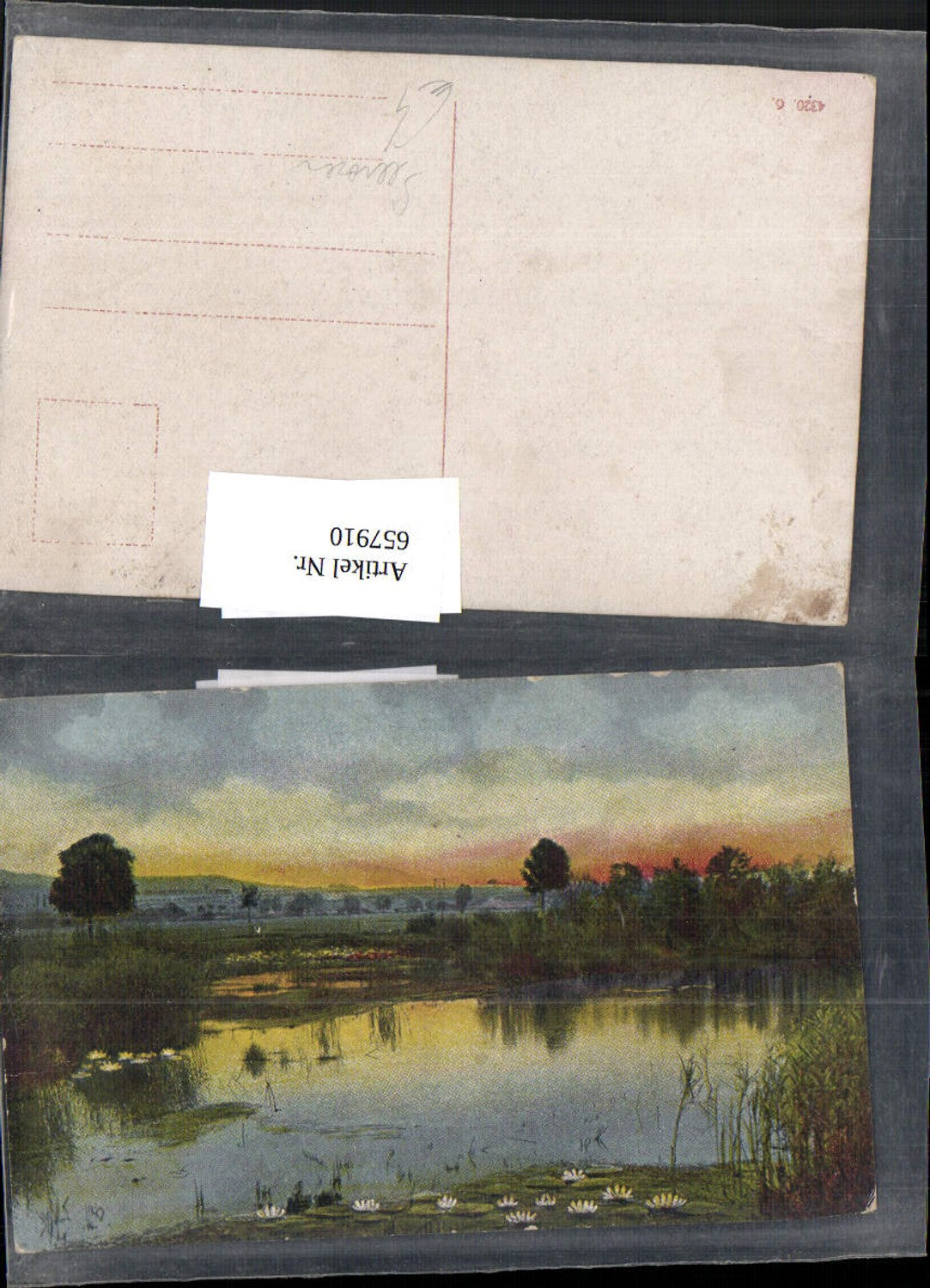 657910,Künstler Ak See Teich Seerosen Landschaft