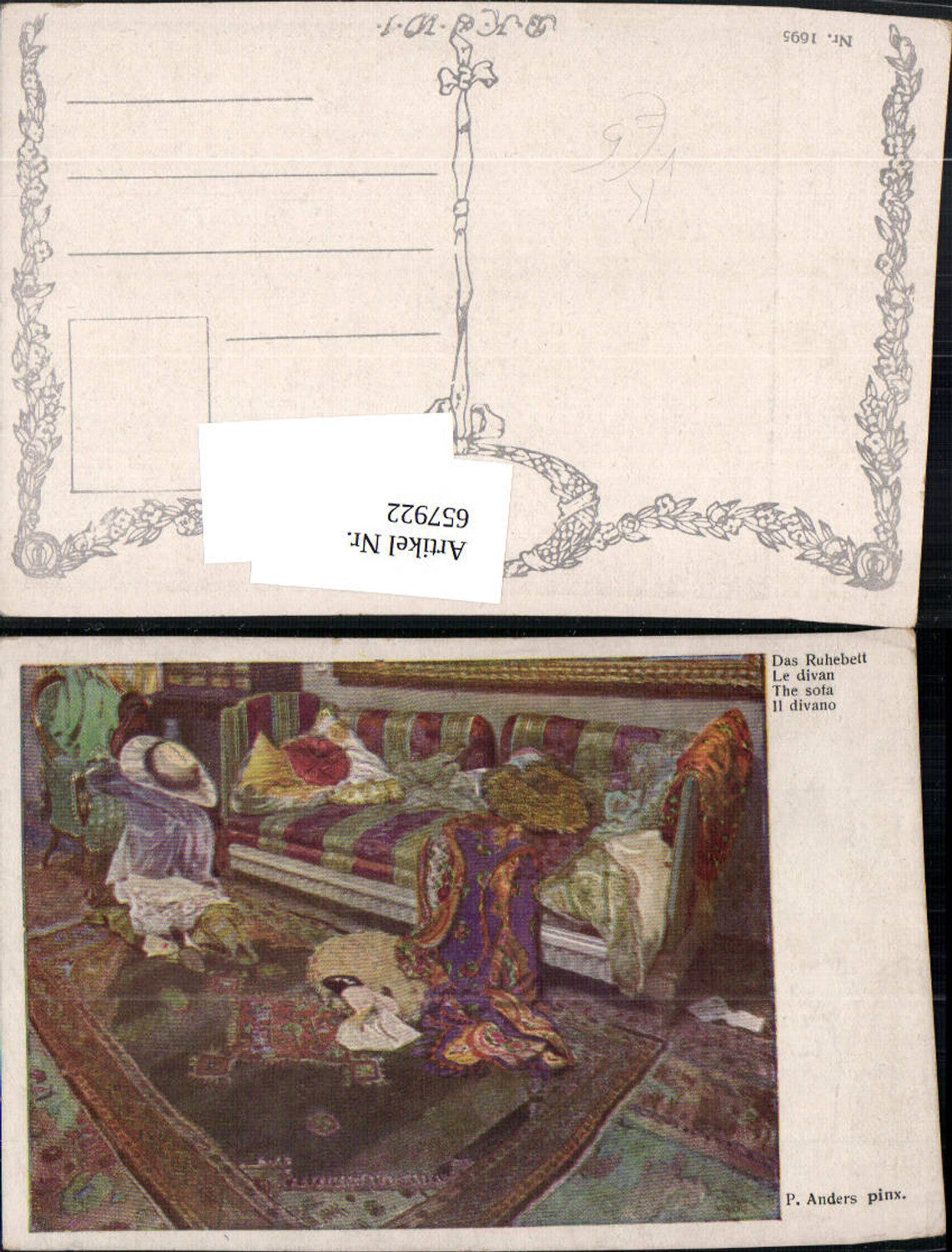 657922,Künstler Ak P. Anders Das Ruhebett Le divan Interieur pub B.K.W.I. 1695