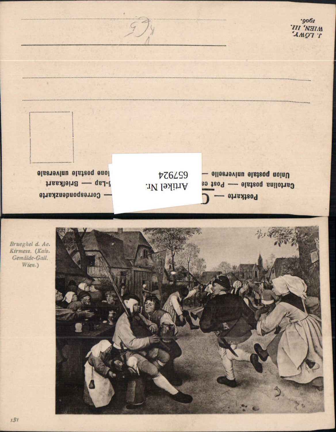 657924,Künstler Ak Brueghel d. Ältere Kirmes pub J. Löwy 131