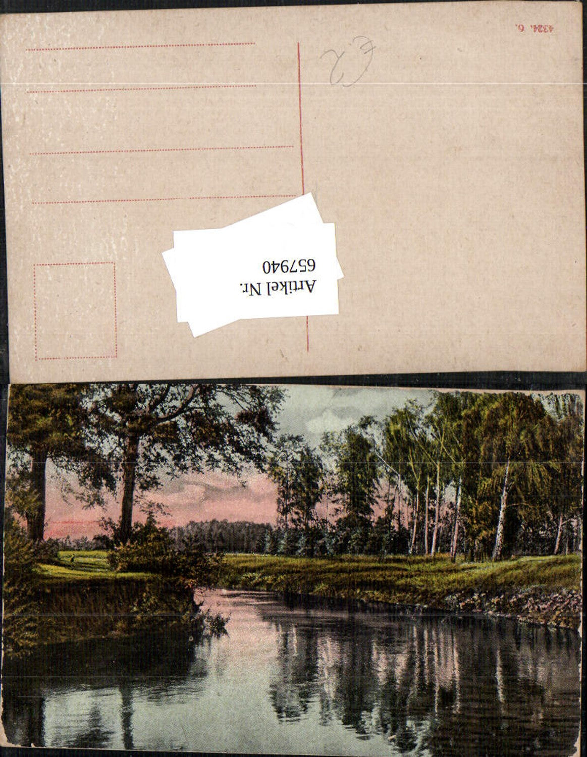 657940,Künstler Ak Fluss Landschaft Bäume Birken am Ufer