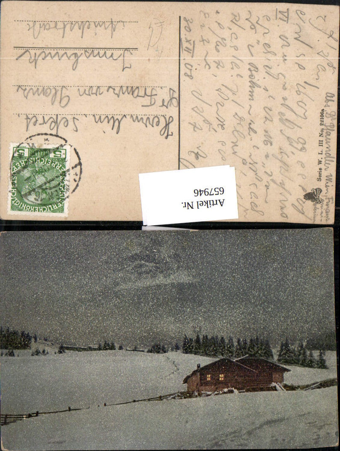 657946,Künstler Ak Bauernhof Haus b. Nacht Winterlandschaft Schnee