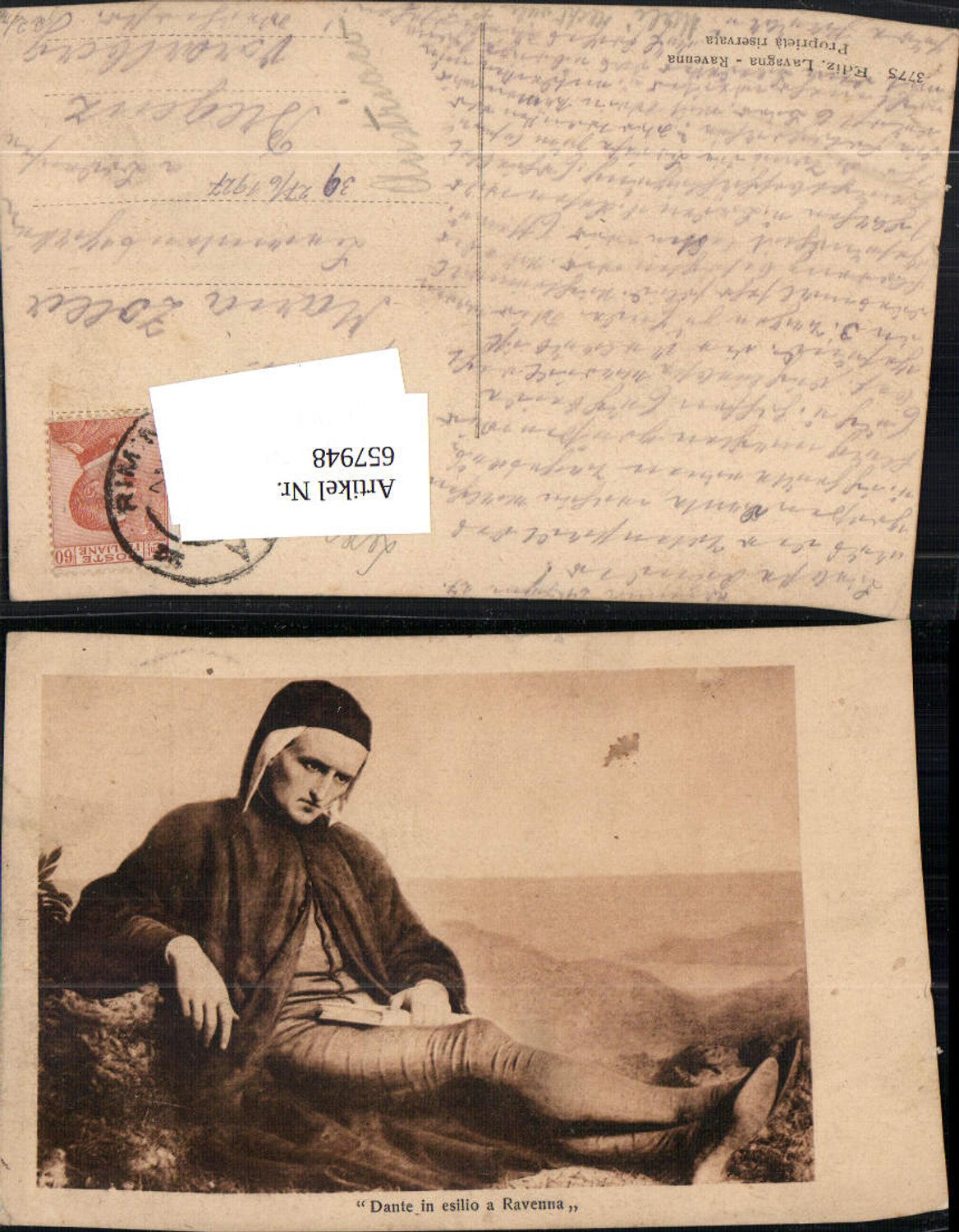 657948,Künstler Ak Dante in esilio a Ravenna Mann mit Buch Lesen