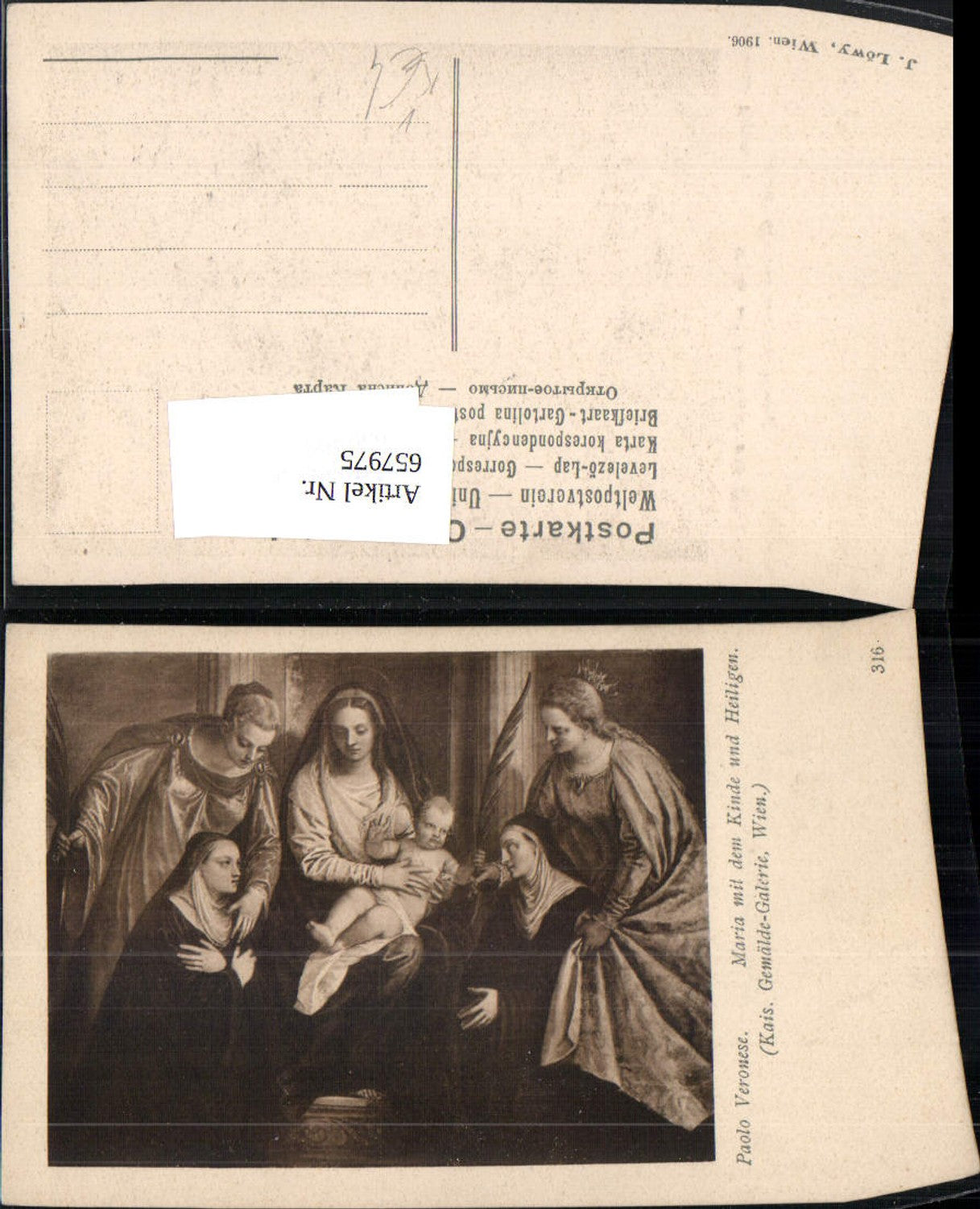 657975,Künstler Ak Paolo Veronese Maria mit dem Kinde u. Heiligen pub J. Löwy 316