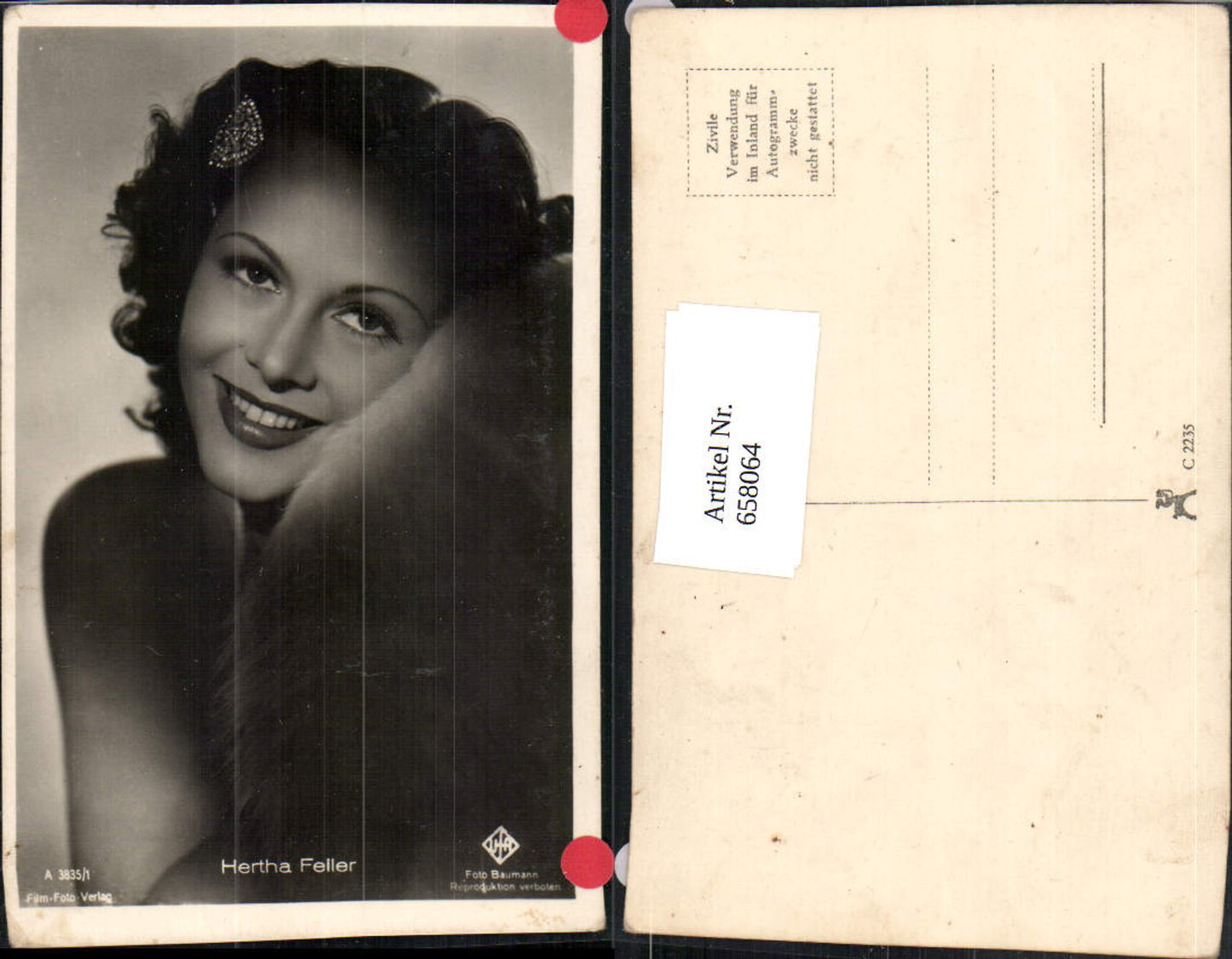 658064,Schauspielerin Hertha Feller pub Film Foto Verlag A 3835/1