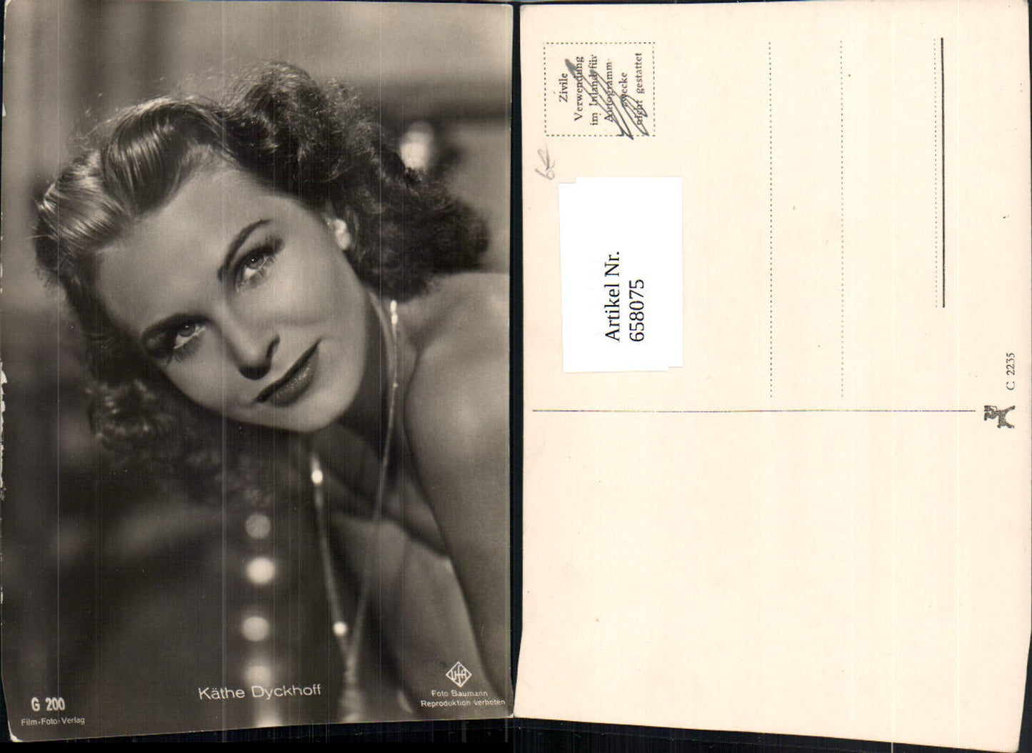 658075,Schauspielerin Käthe Dyckhoff pub Film Foto Verlag G 200