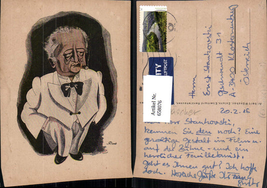 658076,Künstler Ak Karikatur Schauspieler Aribert Wäscher Zigarre