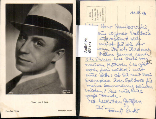 658123,Schauspieler Werner Hinz pub Film Foto Verlag A 3869/1