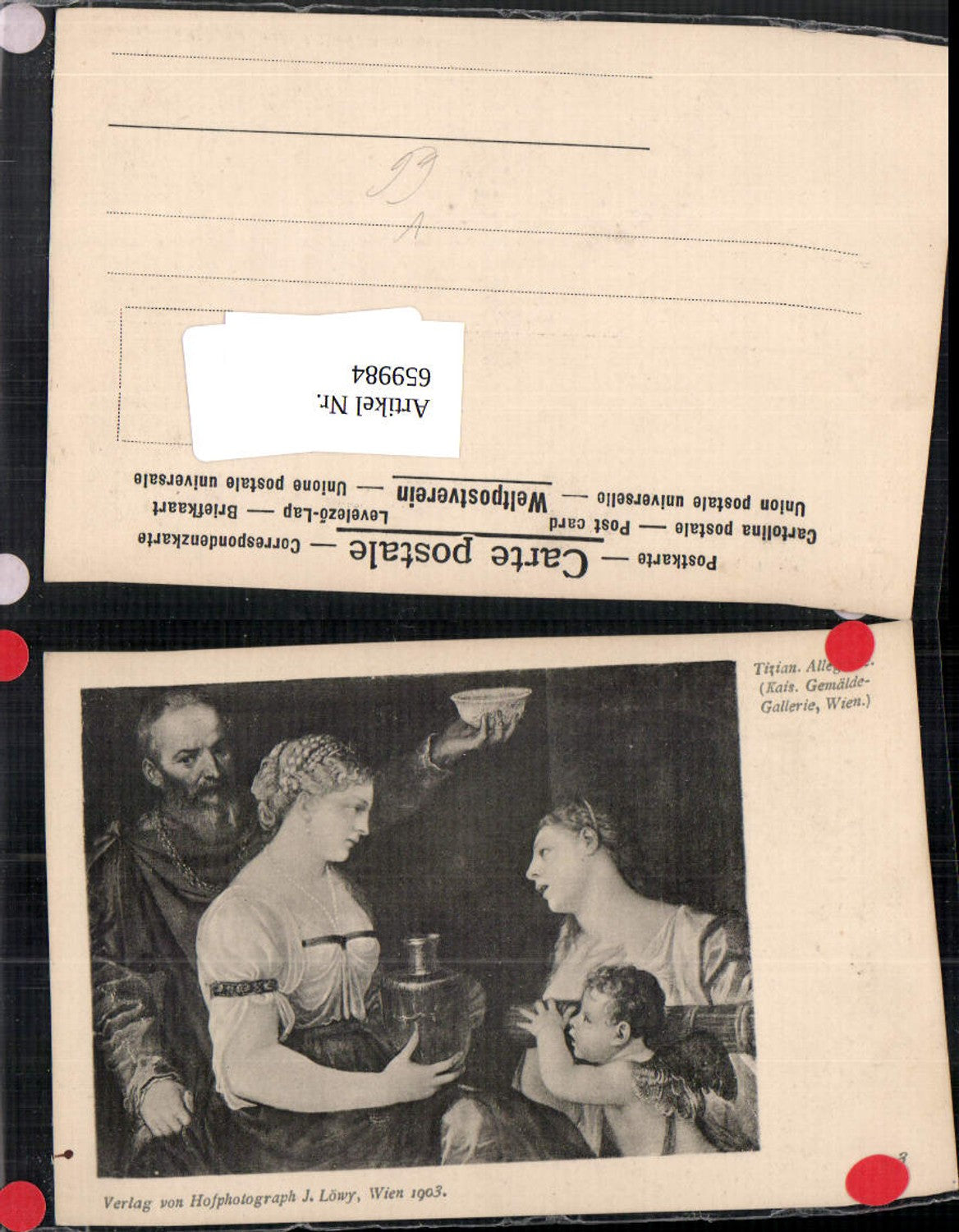 659984,Künstler Ak Tizian Allegorie Engel pub J. Löwy 113