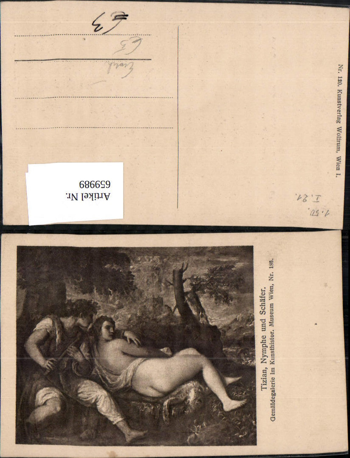 659989,Künstler Ak Tizian Nymphe und Schäfer Erotik