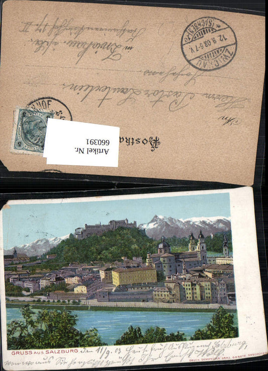 660391,Litho Salzburg mit Festung Stempel Zwickau Sachsen 1903